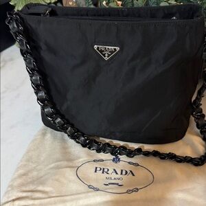 Prada Tessuto Nylon Black Crossbody Bag with Chain Strap